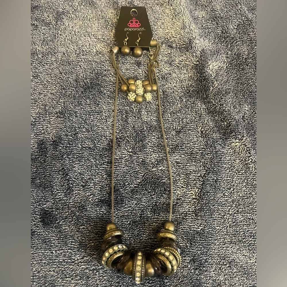 Paparazzi Gold and Brown Beaded Necklace Set